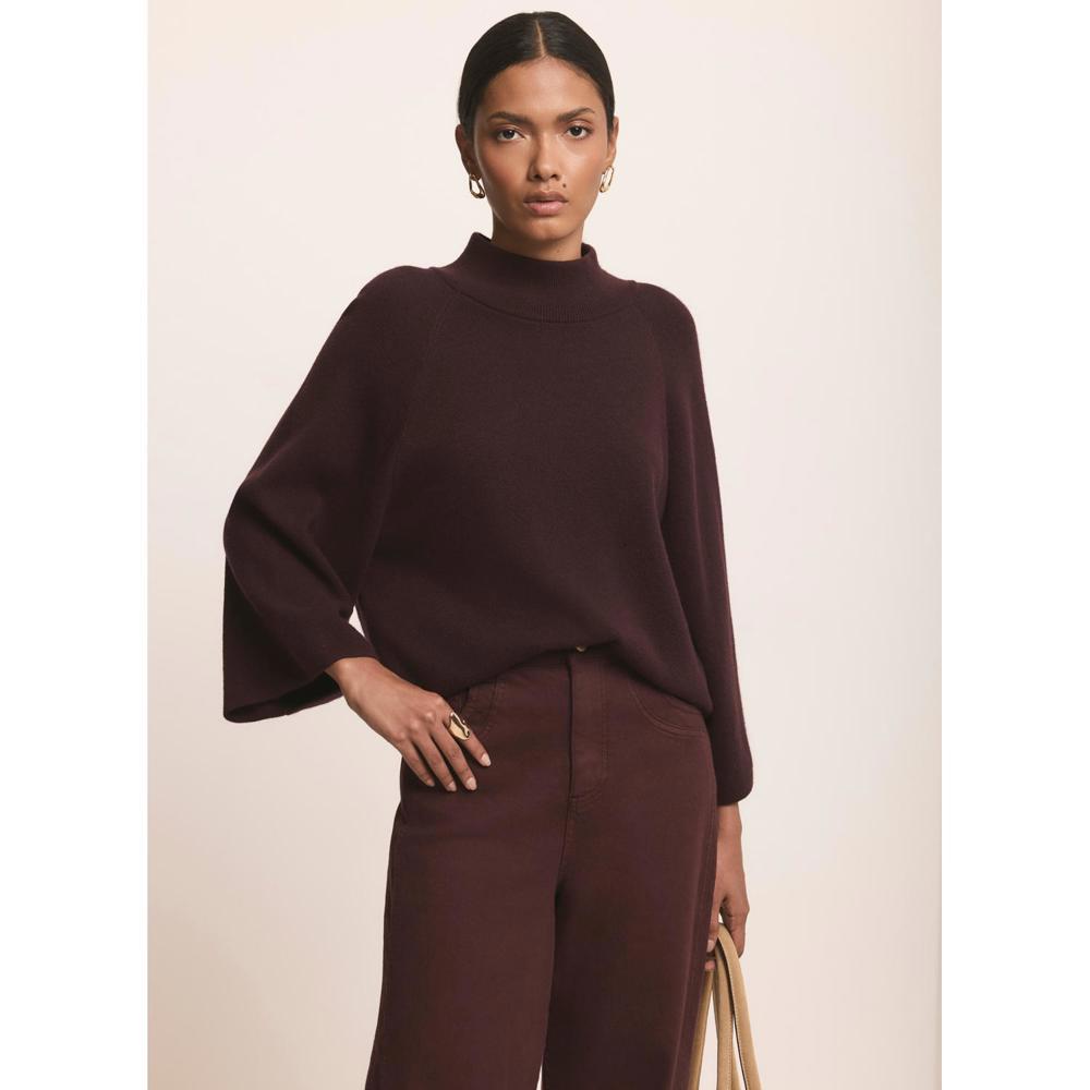 Mint Velvet Burgundy Cotton Batwing Top